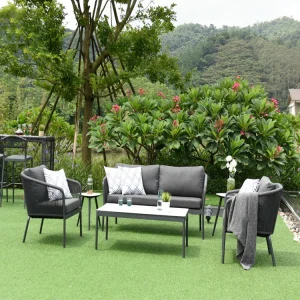 Bộ ghế sofa dây 3 chỗ ngồi Sân vườn ngoài trời Tiện nghi giải trí hoàn chỉnh Văn phòng hoàn chỉnh bằng kim loại băng ghế dài ghế dài - Hình 4