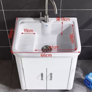 Bồn rửa mặt sứ kèm tủ – Tủ inox để khăn mặt, bàn vò khăn, tủ phòng tắm tích hợp chậu rửa hiện đại - Hình 4