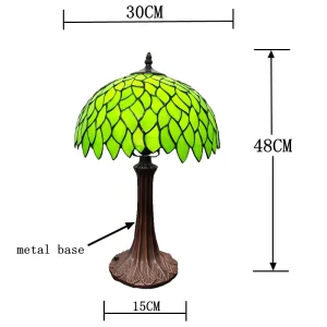 Đèn 12 Inch Đèn Bàn Lá Xanh Tiffany Phong Cách Phòng Khách Để Bàn Thanh Trang Trí Quà Tặng Kính Thời Trang Đế Kim Loại E27 LED 110V 220V 230 - Hình 3