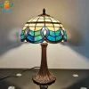 Đèn 30CM Châu Âu Cổ Tối Giản Để Bàn Tiffany Phong Cách Phòng Khách Nghiên Cứu Kính Đọc Sách Chiếu Sáng Đế Kim Loại E27 Bóng Đèn LED