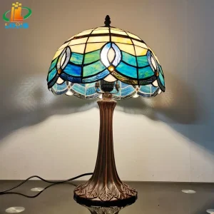 Đèn 30CM Châu Âu Cổ Tối Giản Để Bàn Tiffany Phong Cách Phòng Khách Nghiên Cứu Kính Đọc Sách Chiếu Sáng Đế Kim Loại E27 Bóng Đèn LED - Hình 2