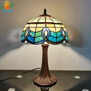 Đèn 30CM Châu Âu Cổ Tối Giản Để Bàn Tiffany Phong Cách Phòng Khách Nghiên Cứu Kính Đọc Sách Chiếu Sáng Đế Kim Loại E27 Bóng Đèn LED