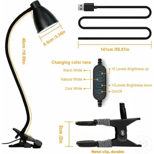Đèn 38 Đèn Bàn LED 3 Chế Độ Màu 10 Độ Sáng Mờ Đèn Đọc Sách Hẹn Giờ Tắt Tự Động Để Bàn Linh Hoạt Cổ Ngỗng Kẹp Đèn Sách - Hình 4