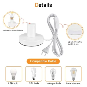 Đèn 5 Màu Đế Đèn Để Bàn Bằng Kim Loại Dây 1.8M E27 E26 Đế Có Công Tắc Bật/Tắt, EU Phích Cắm US Đế Vít Cho Đèn Bàn - Hình 3