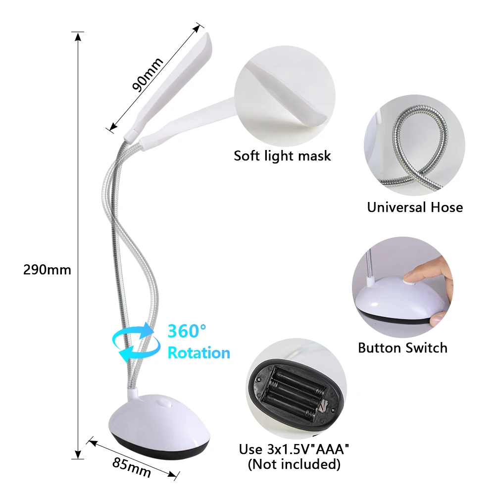Đèn Bàn Đọc Sách Đèn LED Để Bàn Học LED Phòng Ngủ Đầu Giường Đọc Sách Chạy Bằng Pin DC5V Đèn Bàn 6000K Đèn Ngủ - Hình 2 Đèn Bàn Đọc Sách Đèn LED Để Bàn Học LED Phòng Ngủ Đầu Giường Đọc Sách Chạy Bằng Pin DC5V Đèn Bàn 6000K Đèn Ngủ - Hình 2