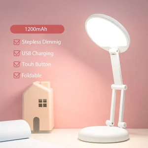 Đèn Bàn Gấp Màu Hồng Bảo Vệ Mắt Đèn Bàn Tai Mèo Dễ Thương Đèn Ngủ Di Động Đọc Và Học Tập Để Bàn - Hình 2