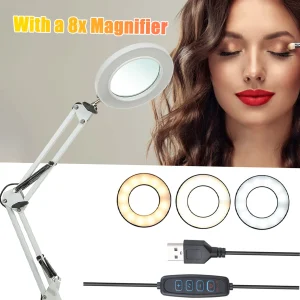 Đèn bàn kẹp linh hoạt với kính lúp 8x Tay xoay kính lúp có thể điều chỉnh độ sáng Đèn LED để bàn 3 chế độ màu Đèn - Hình 2