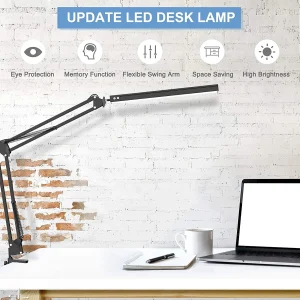 Đèn bàn LED chăm sóc mắt Đèn bàn có cánh tay xoay có thể điều chỉnh có kẹp, đèn đọc sách, đèn ngủ, dùng cho công việc đọc sách học tập/Offi - Hình 2