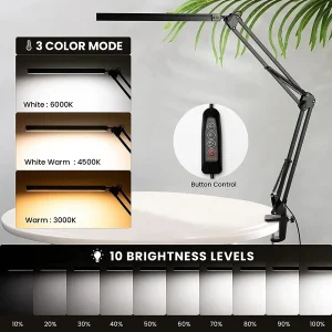 Đèn bàn LED có kẹp Đèn bàn tay dài Chăm sóc mắt có thể điều chỉnh độ sáng 3 màu Đèn bàn có thể điều chỉnh với 10 mức độ sáng - Hình 4