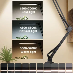 Đèn bàn LED có kẹp, Đèn bàn tay xoay 10W, Đèn bàn có thể điều chỉnh độ sáng chăm sóc mắt với 10 mức độ sáng, 3 chế độ chiếu sáng - Hình 2