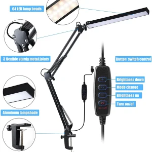 Đèn bàn LED có kẹp, Đèn đọc sách có thể điều chỉnh độ sáng chăm sóc mắt, Đèn tay xoay 3 chế độ màu, Đèn bàn kẹp USB, Đèn chiếu sáng ban ngày - Hình 2