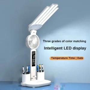 Đèn Bàn LED Có Quạt Đèn Bàn Đa Năng Đèn Ngủ Có Hộp Đựng Bút Bảo Vệ Mắt Quạt Sạc Cho Đèn Học Tập - Hình 2