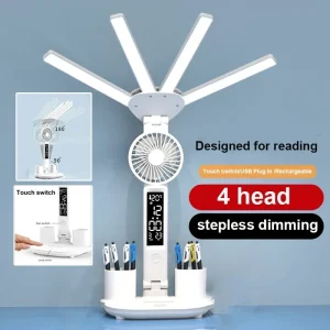 Đèn Bàn LED Có Quạt Đèn Bàn Đa Năng Đèn Ngủ Có Hộp Đựng Bút Bảo Vệ Mắt Quạt Sạc Cho Đèn Học Tập