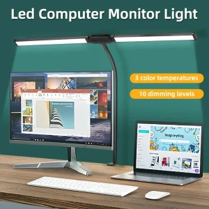 Đèn bàn LED hai đầu có thể điều chỉnh độ sáng vô cấp Đèn màn hình máy tính USB có thể gập lại cho đèn đọc sách văn phòng