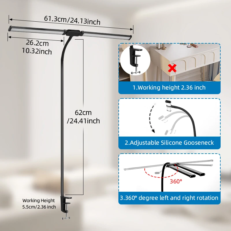Đèn bàn LED hai đầu có thể điều chỉnh độ sáng vô cấp Đèn màn hình máy tính USB có thể gập lại cho đèn đọc sách văn phòng - Hình 4 Đèn bàn LED hai đầu có thể điều chỉnh độ sáng vô cấp Đèn màn hình máy tính USB có thể gập lại cho đèn đọc sách văn phòng - Hình 4