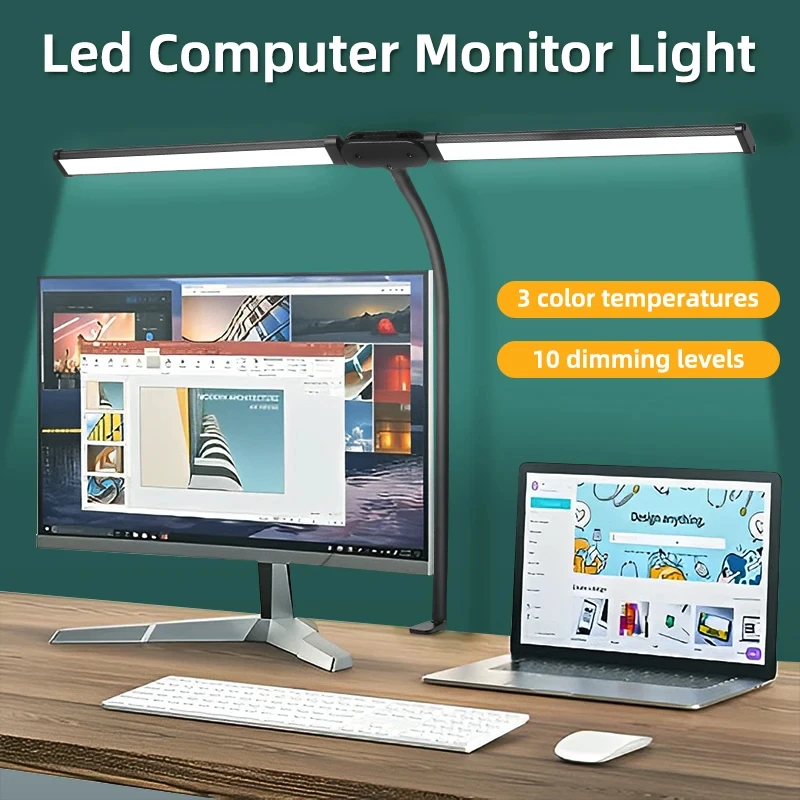 Đèn bàn LED hai đầu có thể điều chỉnh độ sáng vô cấp Đèn màn hình máy tính USB có thể gập lại cho đèn đọc sách văn phòng Đèn bàn LED hai đầu có thể điều chỉnh độ sáng vô cấp Đèn màn hình máy tính USB có thể gập lại cho đèn đọc sách văn phòng