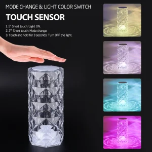 Đèn Bàn Pha Lê RGB Đổi Màu Đèn Ngủ Điều Khiển Từ Xa LED Lãng Mạn Hoa Hồng Kim Cương Cảm Ứng Đèn Phòng Khách Quà Tặng Tân Gia - Hình 2