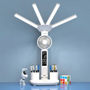 Đèn bàn sạc học tập, Đèn bàn đọc sách Đèn bàn LED có quạt, Đèn đọc sách hiển thị đồng hồ Led