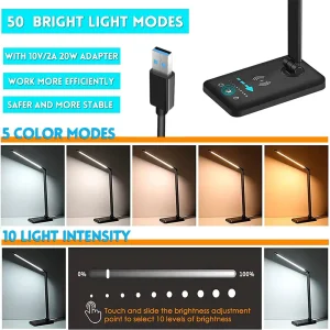 Đèn bàn sạc không dây 52LED 5 màu Cảm ứng mờ vô cấp Bảo vệ mắt đọc sách bằng nguồn USB với đèn bàn hẹn giờ - Hình 2