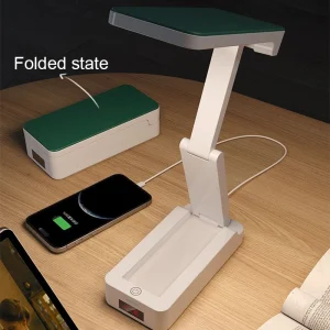 Đèn có thể gập lại di động có đồng hồ Loại sạc USB Đèn bàn LED gấp tiết kiệm năng lượng Đèn đọc sách LED có thể sạc lại