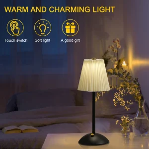 Đèn đầu giường bóng râm xếp li Ánh sáng dịu nhẹ Đèn trang trí có đế kim loại có thể sạc lại cho phòng ngủ phòng khách - Hình 4
