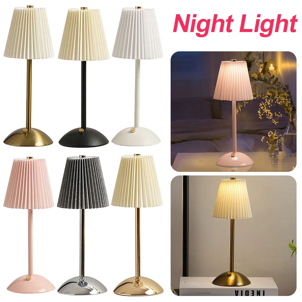 Đèn đầu giường bóng râm xếp li Ánh sáng dịu nhẹ Đèn trang trí có đế kim loại có thể sạc lại cho phòng ngủ phòng khách Đèn đầu giường bóng râm xếp li Ánh sáng dịu nhẹ Đèn trang trí có đế kim loại có thể sạc lại cho phòng ngủ phòng khách