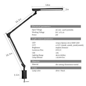 Đèn Điều khiển bằng cảm ứng Đèn LED chăm sóc mắt siêu sáng Đèn bàn dài linh hoạt có kẹp 4 chế độ màu và điều chỉnh độ sáng vô cấp - Hình 3