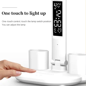Đèn Đồng Hồ LED Đèn Bàn USB Có Thể Điều Chỉnh Độ Sáng Đèn Bàn Cắm LED Quạt Có Thể Gập Lại Bảo Vệ Mắt Đọc Sách Đèn Ngủ - Hình 3