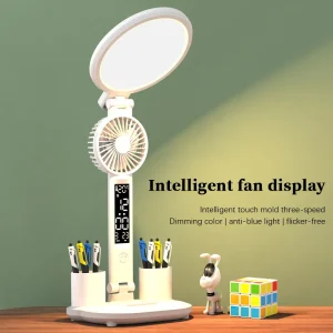 Đèn Đồng Hồ LED Đèn Bàn USB Có Thể Điều Chỉnh Độ Sáng Đèn Bàn Cắm LED Quạt Có Thể Gập Lại Bảo Vệ Mắt Đọc Sách Đèn Ngủ