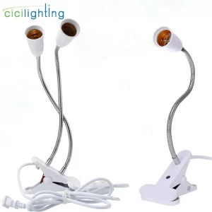 Đèn EU Mỹ Cắm 360 Độ Linh Hoạt Để Bàn Giá Đỡ E27 Đế Đèn Ổ Cắm Cổ Ngỗng Kẹp Cáp Có Công Tắc Bật tắt Cho Nhà Vật Có Hoa