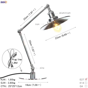 Đèn IWHD Bạc Vintage Để Bàn US/EU Cắm Phòng Ngủ Phòng Học Phòng Nghiên Cứu Loft Trang Trí Công Nghiệp Đèn Bàn LED Bên Cạnh Luminaria De Mesa - Hình 2
