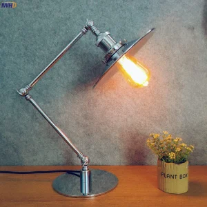 Đèn IWHD Bạc Vintage Để Bàn US/EU Cắm Phòng Ngủ Phòng Học Phòng Nghiên Cứu Loft Trang Trí Công Nghiệp Đèn Bàn LED Bên Cạnh Luminaria De Mesa