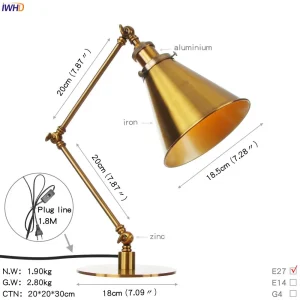 Đèn IWHD Retro Đọc Sách Để Bàn Phòng Ngủ Học Phòng Khách 110V/220V Màu Vàng Vintage Đèn LED Để Bàn Luminaria Lamparas De Mesa - Hình 2