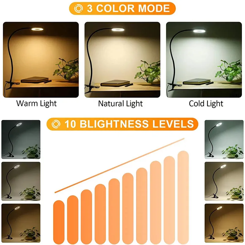 Đèn Kẹp USB Đèn Bàn Bảo Vệ Đôi Mắt Của Bạn Xoay 360 3.5 Inch 48 Đèn LED 3 Màu Sắc Ánh Sáng 10 Độ Sáng Làm Mờ Không Giới Hạn chiều Dài Cáp 2M M - Hình 2 Đèn Kẹp USB Đèn Bàn Bảo Vệ Đôi Mắt Của Bạn Xoay 360 3.5 Inch 48 Đèn LED 3 Màu Sắc Ánh Sáng 10 Độ Sáng Làm Mờ Không Giới Hạn chiều Dài Cáp 2M M - Hình 2