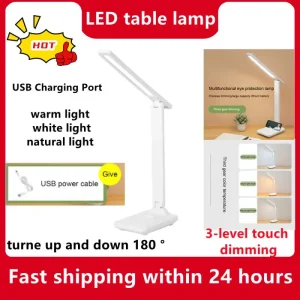 Đèn LED Bảo Vệ Mắt Để Bàn Cảm Ứng Mờ Có Thể Uốn Cong Đèn Bàn Sạc USB Chân Đế Ký Túc Xá Sinh Viên Phòng Ngủ Đầu Giường Ánh Sáng
