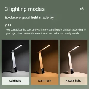 Đèn LED Để Bàn Có Đồng Hồ Báo Thức 3 Màu Nhiệt Độ Vô Cấp Mờ Sạc USB Đèn Ngủ Bảo Vệ Mắt Đèn Bàn Đọc Sách - Hình 2