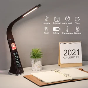 Đèn LED Để Bàn Có Lịch Nhiệt Độ Đồng Hồ Báo Thức 3 Chế Độ Chiếu Sáng Bảo Vệ Mắt Đèn Đọc Sách Đèn Bàn Cho Phòng Ngủ Học Sinh