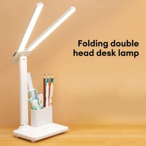 Đèn LED để bàn hai đầu Sạc USB Bảo vệ mắt Đèn đọc sách có thể điều chỉnh độ sáng có thể gập lại với hộp đựng bút cho văn phòng - Hình 2