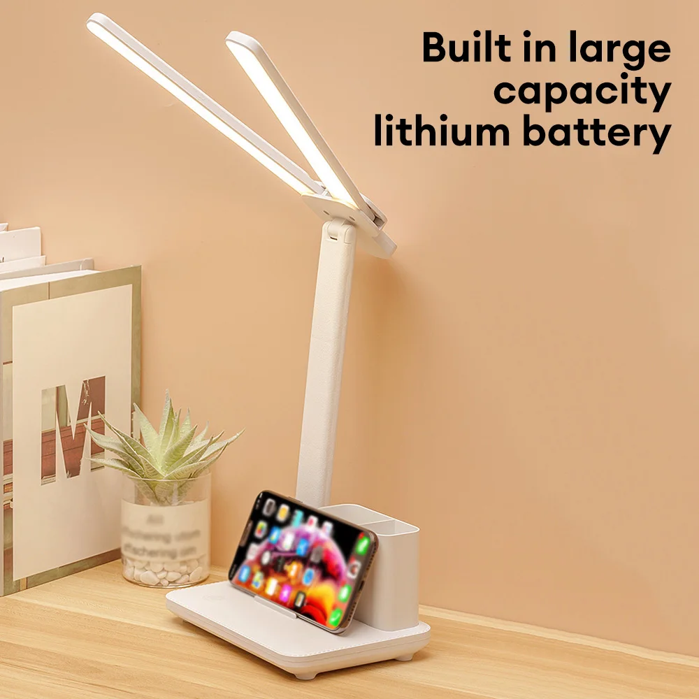 Đèn LED để bàn hai đầu Sạc USB Bảo vệ mắt Đèn đọc sách có thể điều chỉnh độ sáng có thể gập lại với hộp đựng bút cho văn phòng - Hình 3 Đèn LED để bàn hai đầu Sạc USB Bảo vệ mắt Đèn đọc sách có thể điều chỉnh độ sáng có thể gập lại với hộp đựng bút cho văn phòng - Hình 3