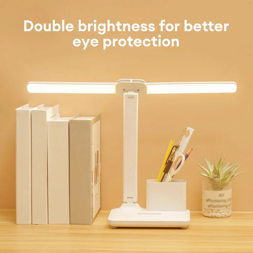 Đèn LED để bàn hai đầu Sạc USB Bảo vệ mắt Đèn đọc sách có thể điều chỉnh độ sáng có thể gập lại với hộp đựng bút cho văn phòng - Hình 4 Đèn LED để bàn hai đầu Sạc USB Bảo vệ mắt Đèn đọc sách có thể điều chỉnh độ sáng có thể gập lại với hộp đựng bút cho văn phòng - Hình 4