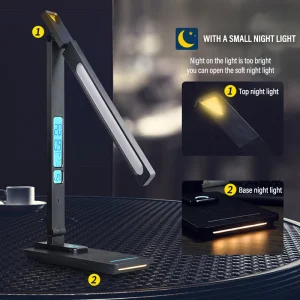 Đèn LED Đọc Sách Để Bàn 10W Điện Thoại Di Động Sạc Không Dây Có Đồng Hồ Hiển Thị Ngày Đồng Hồ Báo Thức Có Thể Điều Chỉnh Độ Sáng Bảo Vệ Mắt Văn Phòng Nghiên Cứu - Hình 4
