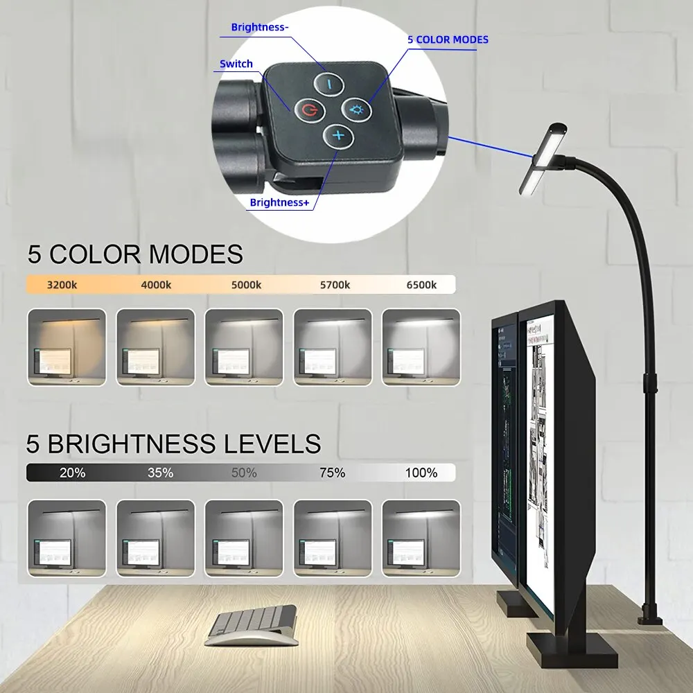 Đèn LED hai đầu kẹp điều khiển từ xa Đèn bàn kiến trúc sư dùng để chiếu sáng văn phòng tại nhà 5 chế độ màu và 5 chế độ điều chỉnh độ sáng - Hình 2 Đèn LED hai đầu kẹp điều khiển từ xa Đèn bàn kiến trúc sư dùng để chiếu sáng văn phòng tại nhà 5 chế độ màu và 5 chế độ điều chỉnh độ sáng - Hình 2