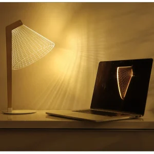 Đèn LED Hiện Đại Để Bàn 3D Thị Giác Uốn Cong Nghiên Cứu Đọc Bàn Gỗ Chân Đế Bảng Acrylic Sáng Tạo Trang Trí Đầu Giường Đèn Ngủ - Hình 2