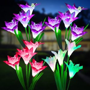 Đèn LED màu Đèn hoa năng lượng mặt trời trang trí bãi cỏ Đèn hoa nhân tạo sân cắm Đèn 4 hoa loa kèn năng lượng mặt trời