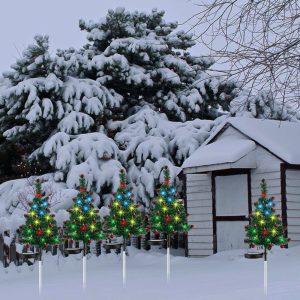Đèn LED năng lượng mặt trời mới 4 màu cây thông Noel cắm đất Đèn trang trí ngoài trời Giáng sinh sân bãi cỏ sân vườn cảnh quan Đèn - Hình 2