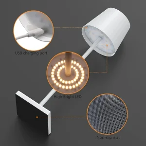 Đèn LED Nhôm Mờ Để Bàn 2000 MAh Hoạt Động Bằng Pin Chống Nước IP54 Không Dây Đèn Bàn Nến Ấm USB 3000K - Hình 4