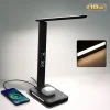 Đèn LED sạc không dây chuẩn QI có đèn ngủ Lịch nhiệt độ Đồng hồ báo thức Bảo vệ mắt Đèn học tập Đèn bàn