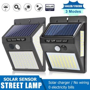 Đèn năng lượng mặt trời 100/140LED3 bề mặt dạ quang chiếu sáng cảm biến cơ thể con người Đèn ngoài trời phòng Đèn sân vườn 144LED