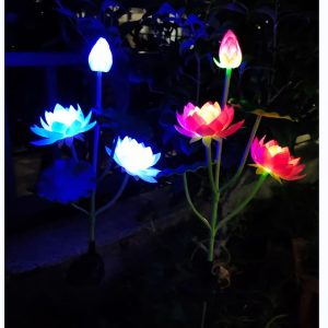 Đèn năng lượng mặt trời đổi màu hoa sen Đèn led mặt đất hoa sen Đèn trang trí bãi cỏ 3 Đèn led nhân tạo hoa Đèn - Hình 2