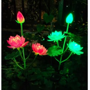 Đèn năng lượng mặt trời đổi màu hoa sen Đèn led mặt đất hoa sen Đèn trang trí bãi cỏ 3 Đèn led nhân tạo hoa Đèn - Hình 3